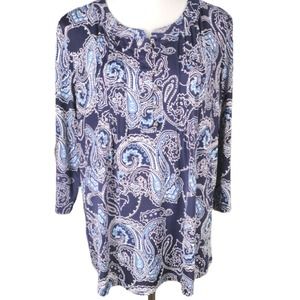 Pre Seption Concept Women's XL Blue Paisley Stretch Blouse Top